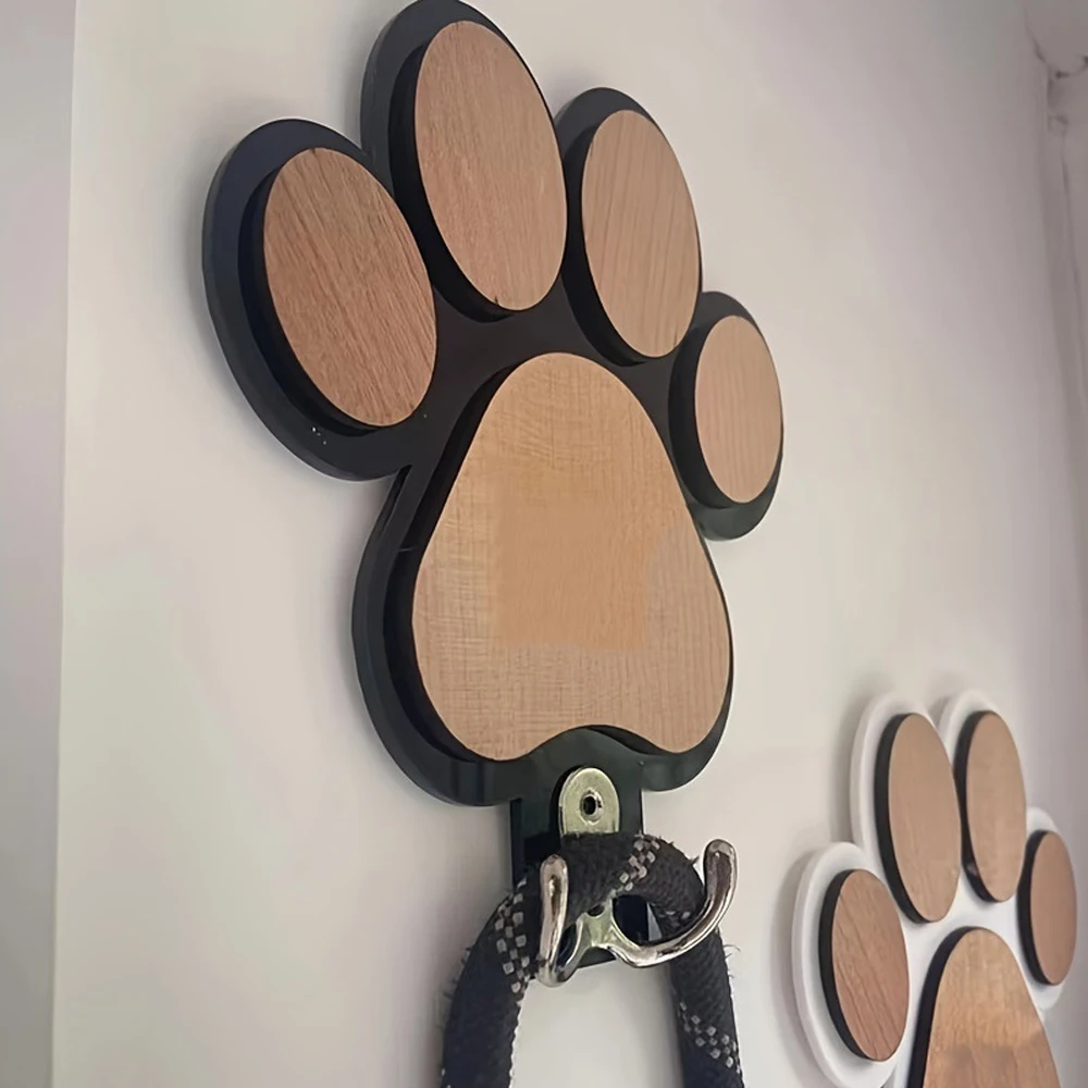 Colgador de correa de perro de madera con estampado de pata, gancho de pared para collares y abrigos, soporte de correa con diseño de pata, gancho de garra, regalo para amantes de los perros - imagen 4