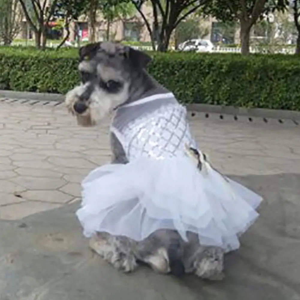 Encantador vestido de encaje para niña, exquisito disfraz de artesanía, vestido de encaje para cachorro de perro de princesa con diseño de lentejuelas - imagen 2