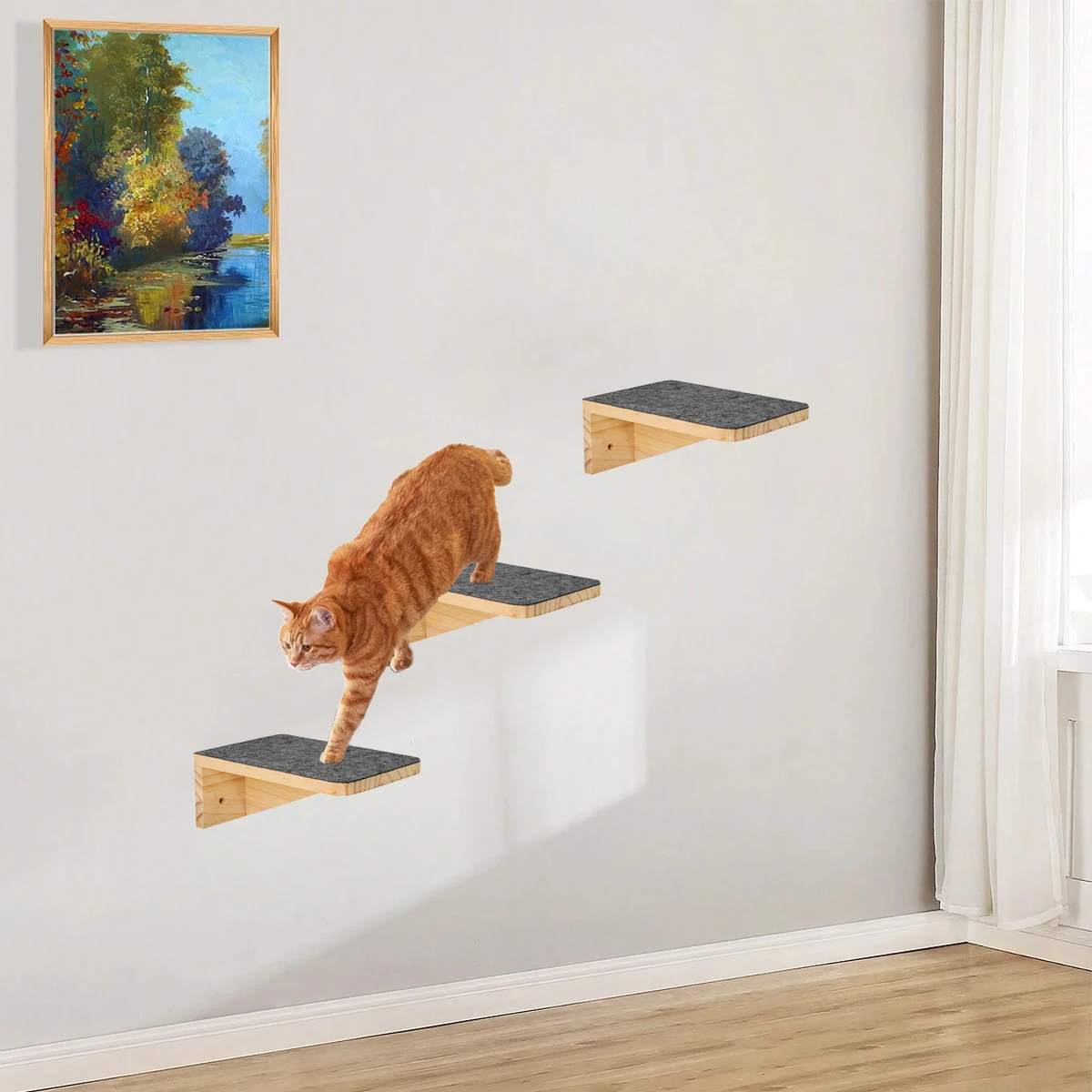 Mueble montado en la pared para gatos, estantería curvada y perchas para gatos, mueble cómodo para dormir y jugar a la escalada, 1 unidad - imagen 5