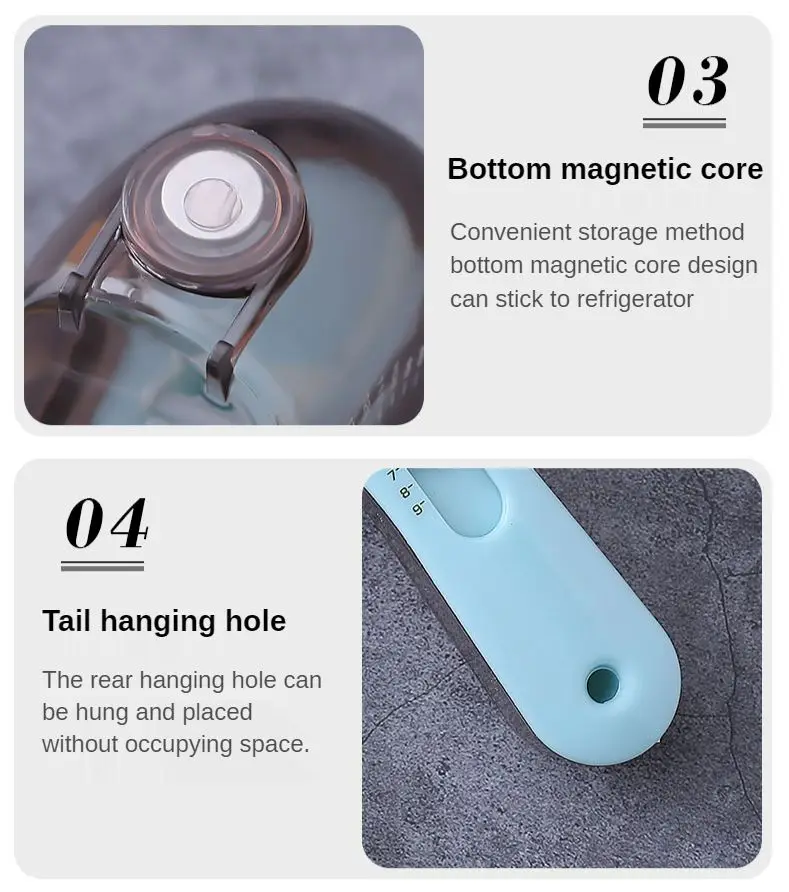 Cuchara medidora ajustable vista desde diferentes ángulos