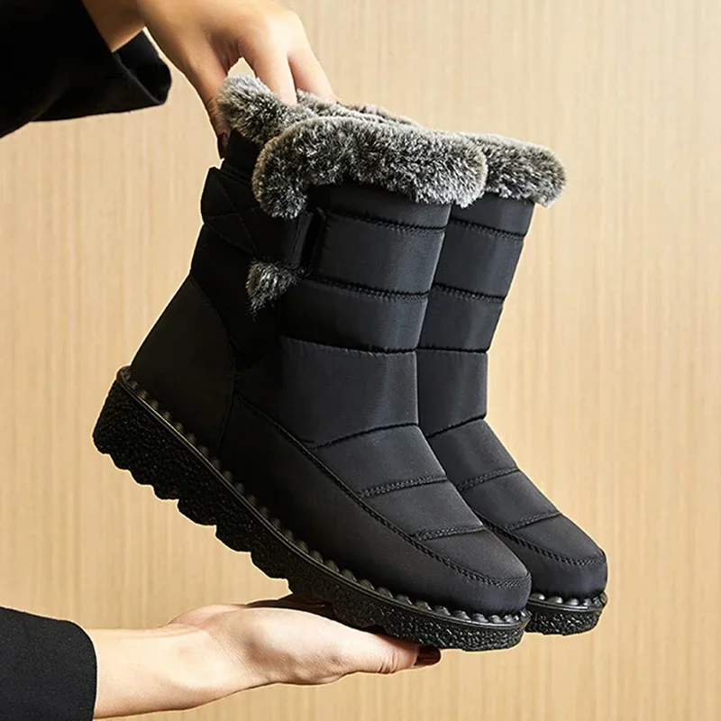 Botas de nieve planas impermeables para Mujer, zapatos de plataforma a la moda para mantener el calor, invierno - imagen 2