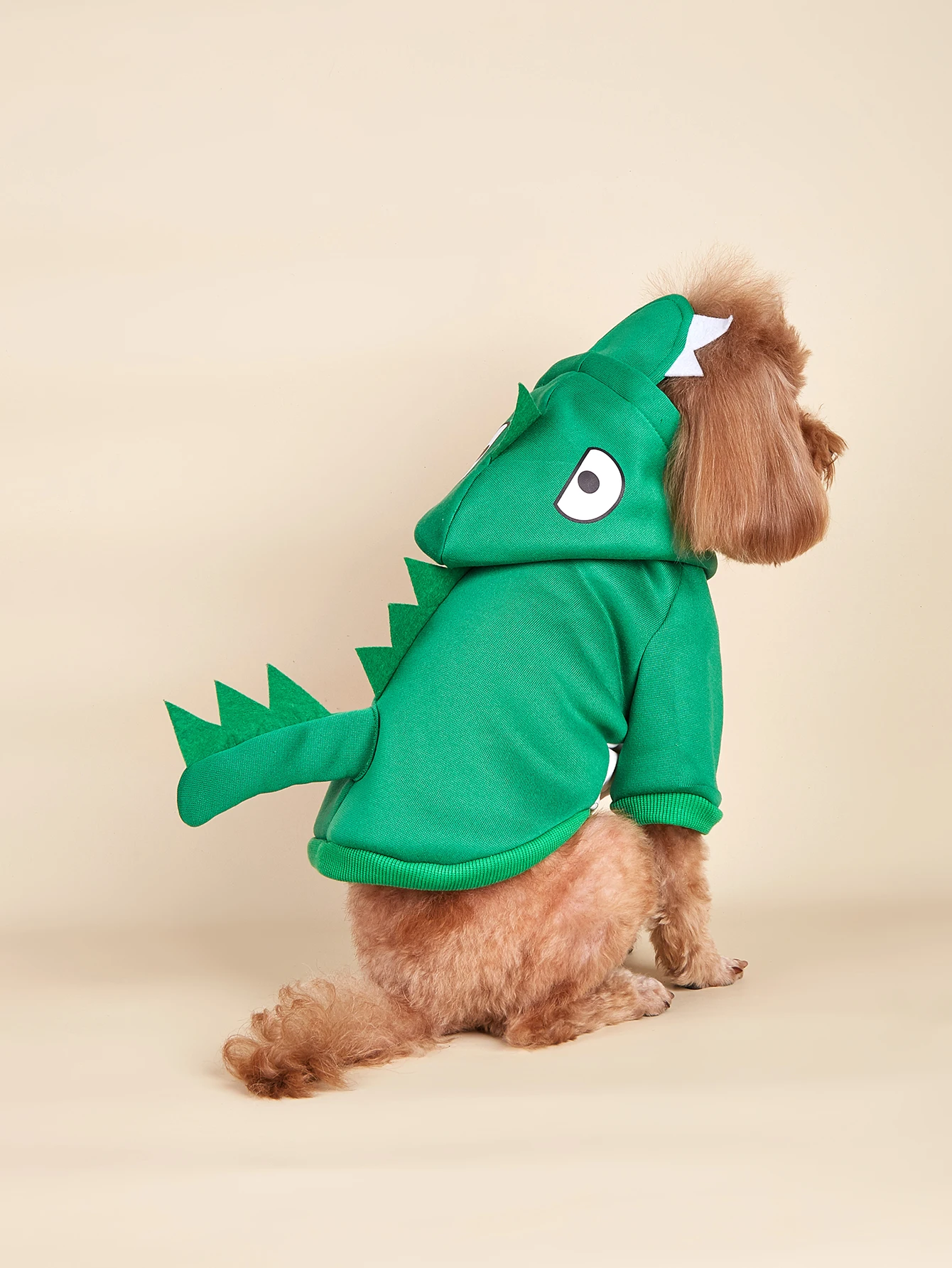 Ropa de disfraz de perro de dinosaurio de Halloween, sudadera con capucha de felpa verde para mascotas con detalles de dinosaurio 3D, traje festivo para mascotas para perros pequeños/medianos