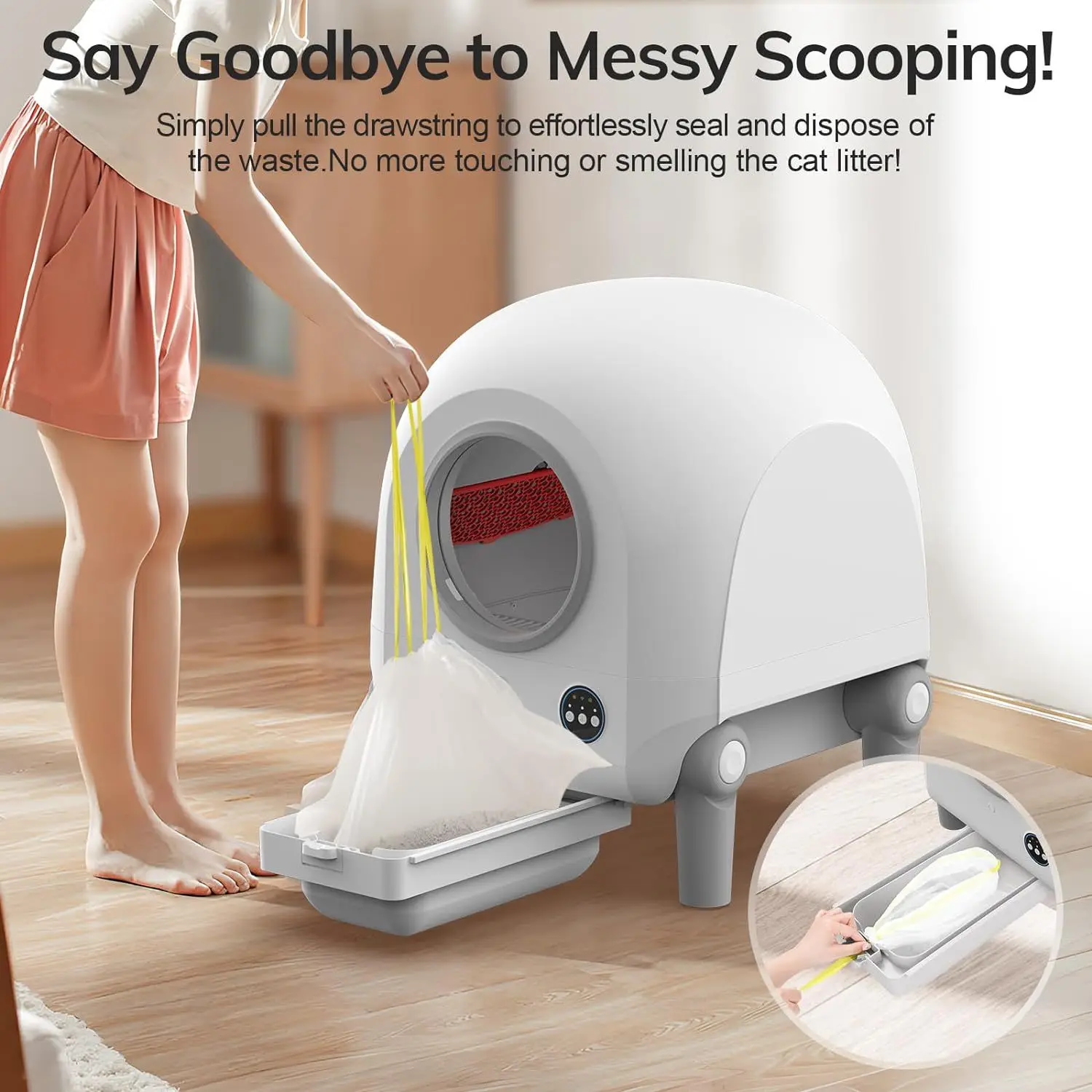 Caja de arena para gatos desodorizante inteligente automática tonepie, gran espacio, esterilización cerrada para gatos, pala automática, 2025 - imagen 5