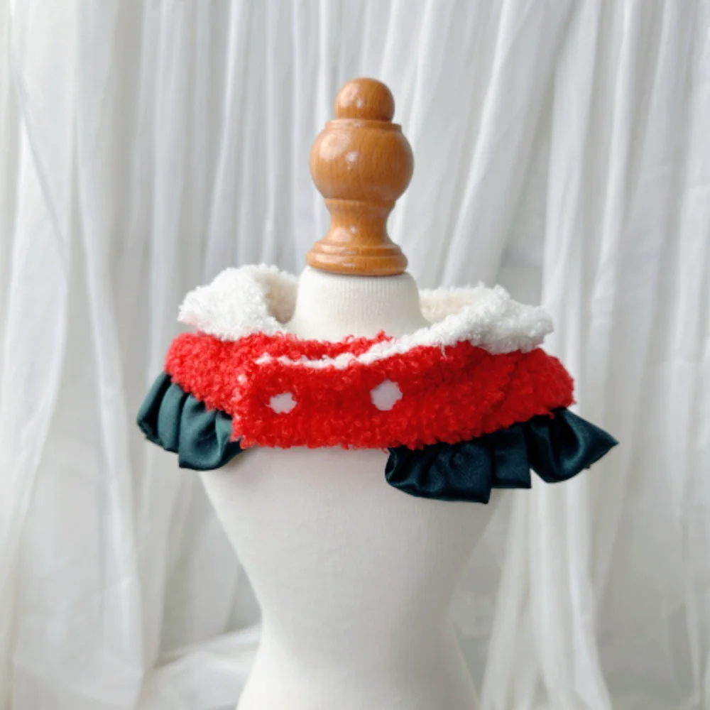 Christmas Bow Lamb Fleece Scarf Pet Lace Fake Collar Lace Water Scarfs New Year Dog Cat Hoodie Neck Cat Accessories Puppy - imagen 3