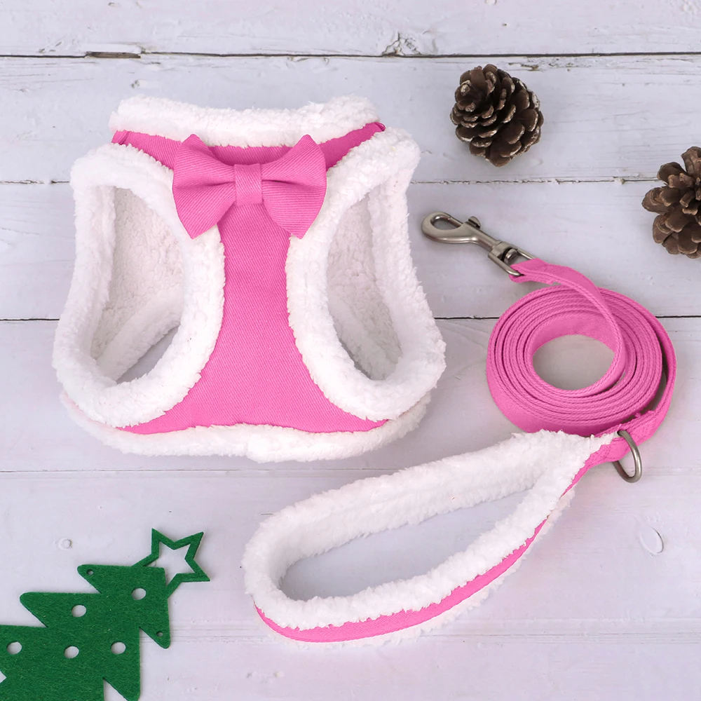 Conjunto de arnés y correa para perro, chaleco de piel suave con cuerda de plomo, pajarita bonita, cinturón para caminar, Invierno - imagen 2