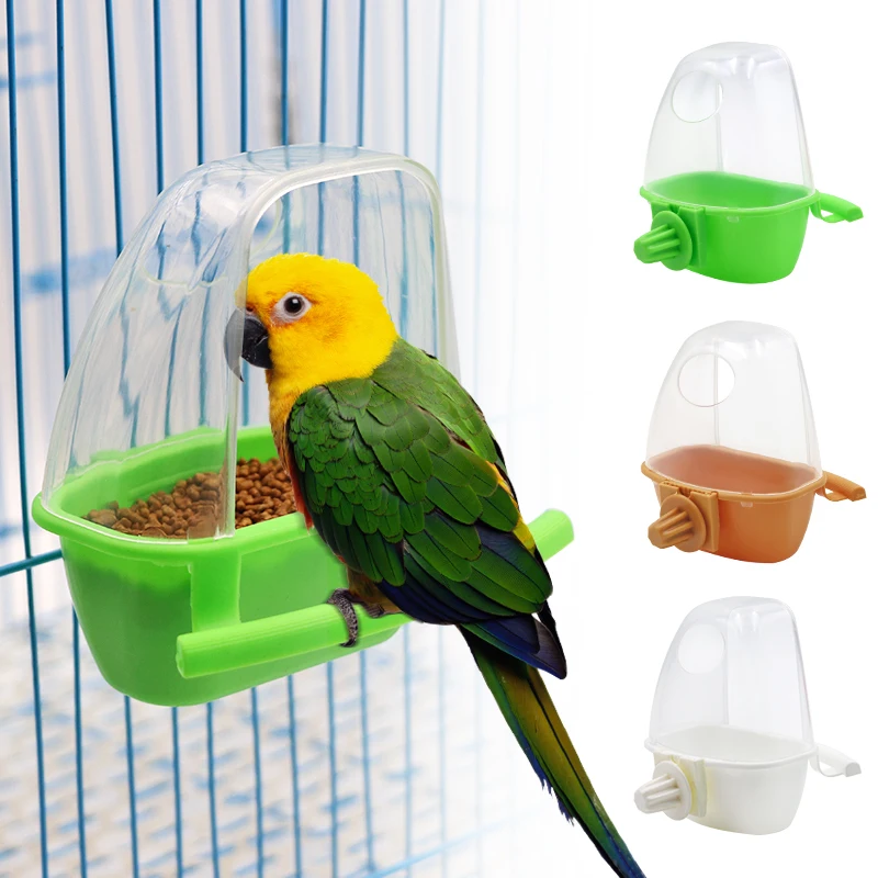 Comedero de plástico para pájaros, cuenco colgante, contenedor de comida, accesorios para interior y exterior, 1 unidad