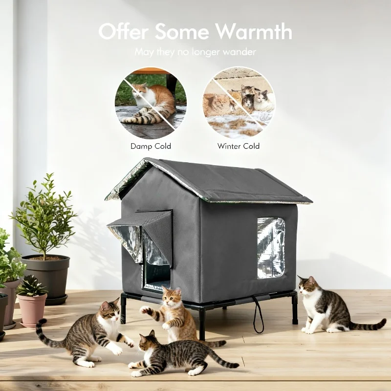 Casa para perros y gatos callejeros, impermeable, para exteriores, invierno, cálida, cueva para mascotas, camas para dormir, hogar, plegable, lavable para perros pequeños, suministros para cachorros - imagen 4