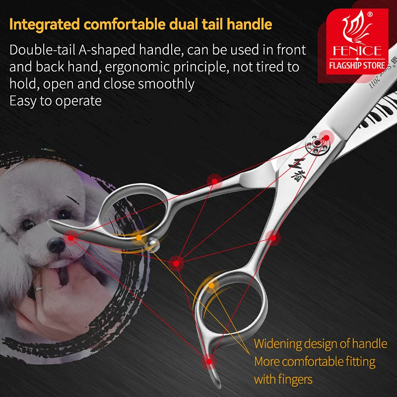 Fenice VG10 acero 7 pulgadas 3D dientes inversos tijeras mágicas para el cuidado de perros y mascotas tijeras rectas/curvas tornillos de rodamiento 60-70%