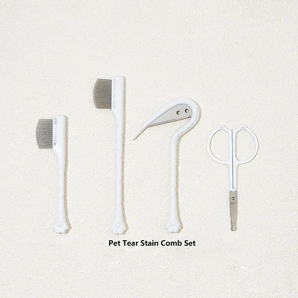 Juego de peines de limpieza Facial para mascotas, 4 Uds., elimina las manchas de desgarro, cuchara para ojos, peine para pata de gato, tijeras de reparación de pelo de perro, peine para pelo de gato, suministros para mascotas - imagen 5