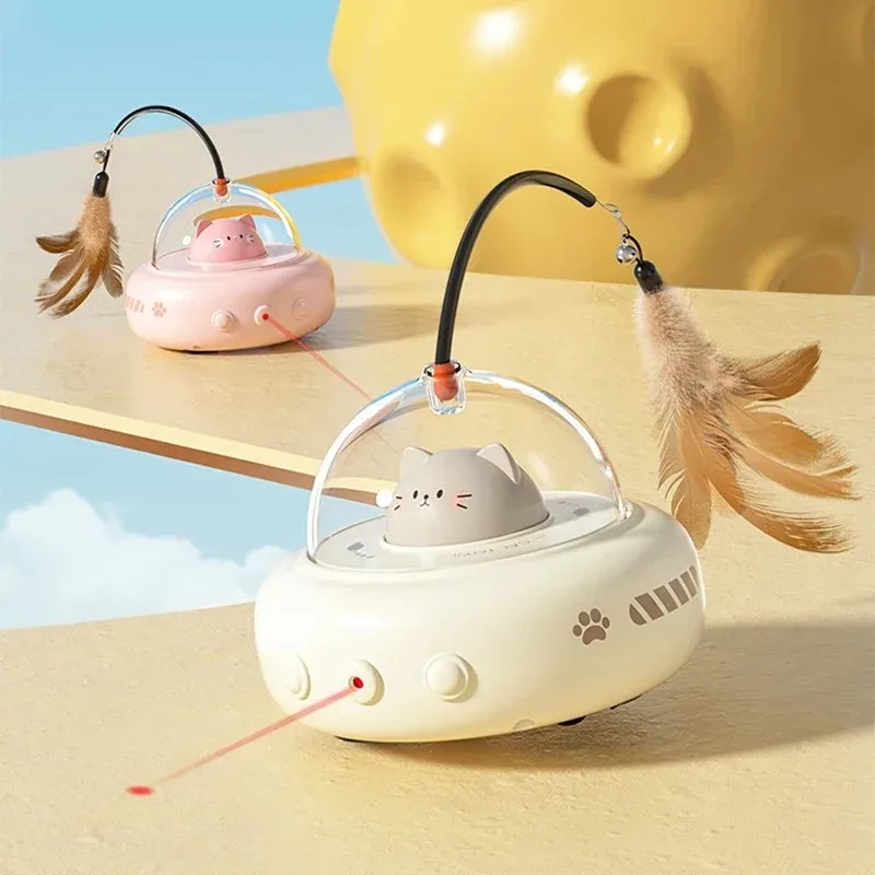 Juguete inteligente para gatos, palo eléctrico UFO para gatos con campana, juguetes de entrenamiento para mascotas, suministros interactivos para gatos con plumas reemplazables - imagen 4