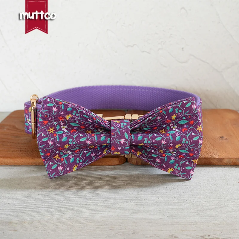 Collar con hebilla de metal grabado MUTTCO, collar con etiqueta de identificación de perro personalizada con rosa de vid púrpura, placa de identificación de 5 tamaños, suministro antipérdida UDC185 - imagen 4