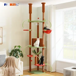 Arbol para gatos multi-nivel alto, piso a techo, rascadores y hamaca