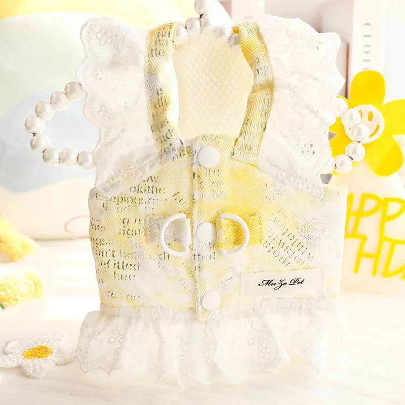 Primavera y verano, pecho y espalda de encaje vaquero de princesa de gato fino, puede tirar de perros pequeños, accesorios para perros pequeños - imagen 2