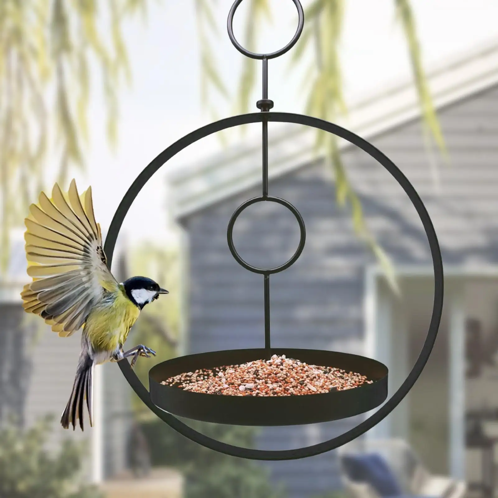 Comedero de arte del hierro para decoración de jardín, resistente, fácil instalación, baño de pájaros, herramienta de alimentación de comida para patio, inauguración de la casa