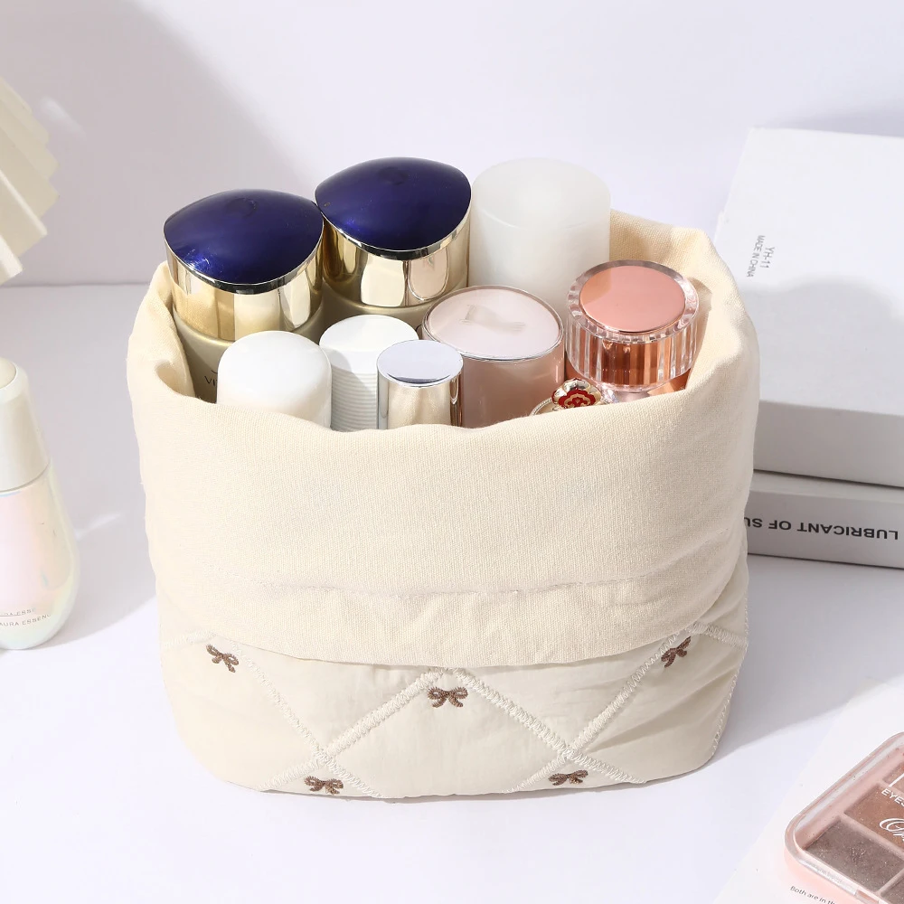 Bolsa de maquillaje elegante de gran capacidad • Lindo organizador de cosméticos de tela suave • Bolsa de belleza de viaje portátil para mujer - imagen 2