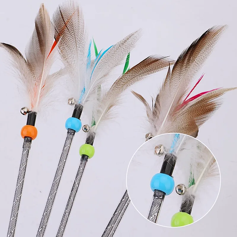 Juguete interactivo con borla de plumas para gatos, suministros para mascotas, palos de mango largo - imagen 2