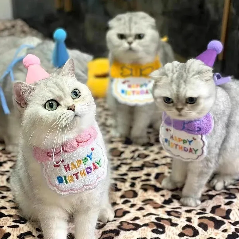 Gorros y bufanda para mascotas para fiesta de cumpleaños, sombrero lindo, babero, perro, gato, toalla de Saliva, accesorios de fotografía divertidos, regalo, disfraz para mascotas - imagen 3