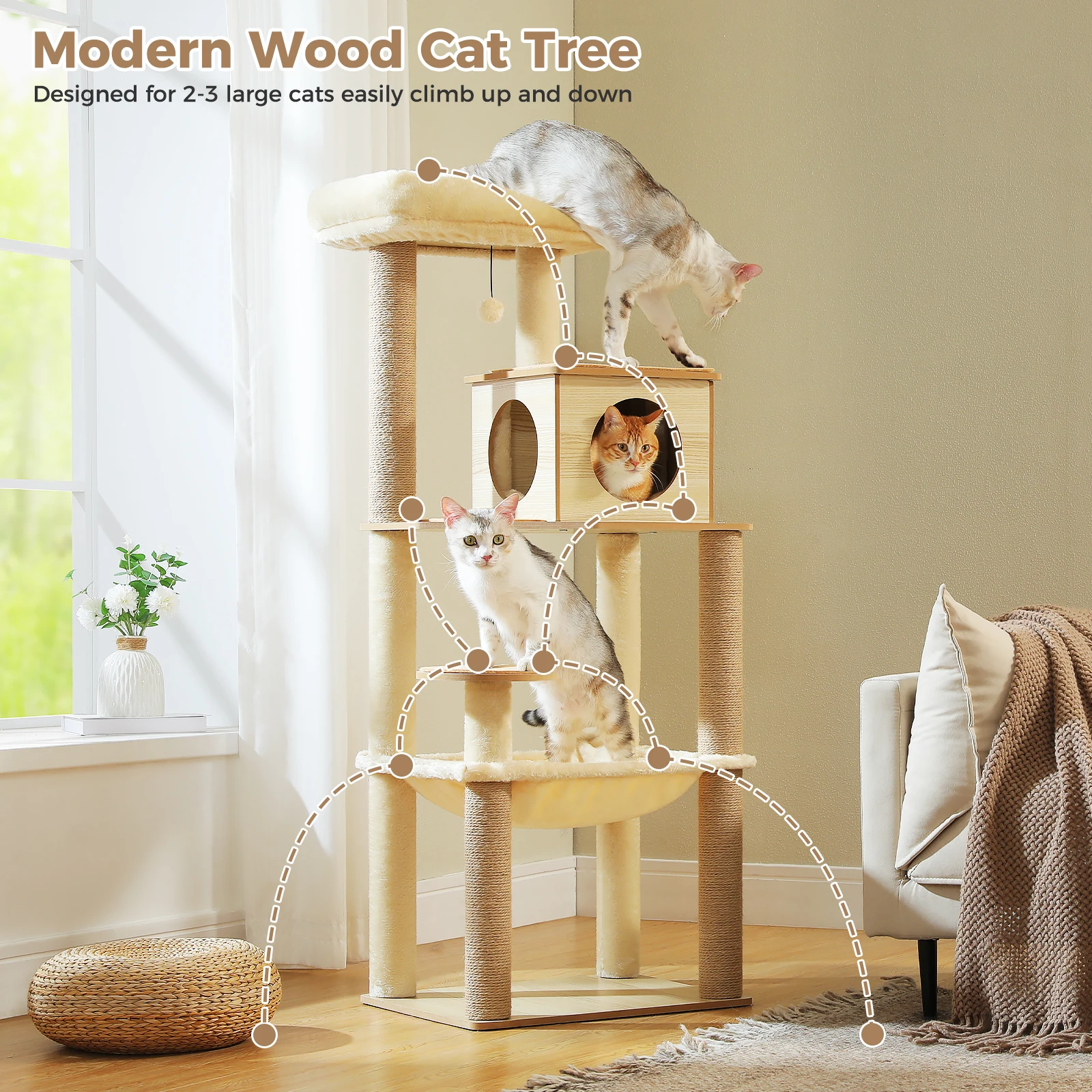 Árbol para gatos con rascadores de sisal, hamaca y cama – Varios niveles - imagen 2