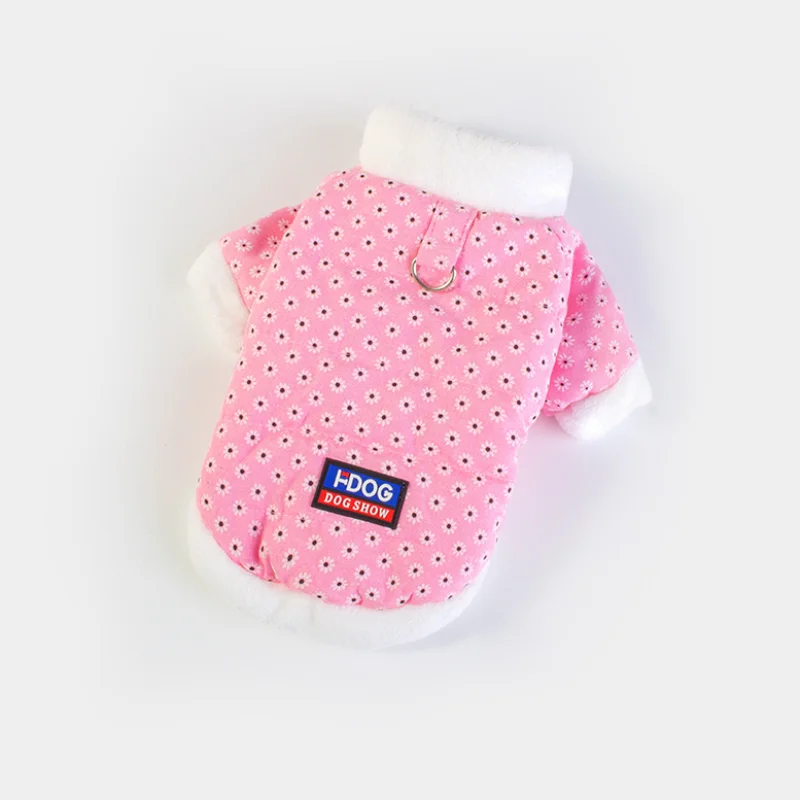 Nueva chaqueta para perro con estampado de margaritas, forro polar cálido, ropa gruesa de algodón azul y rosa a prueba de frío para perros - imagen 5