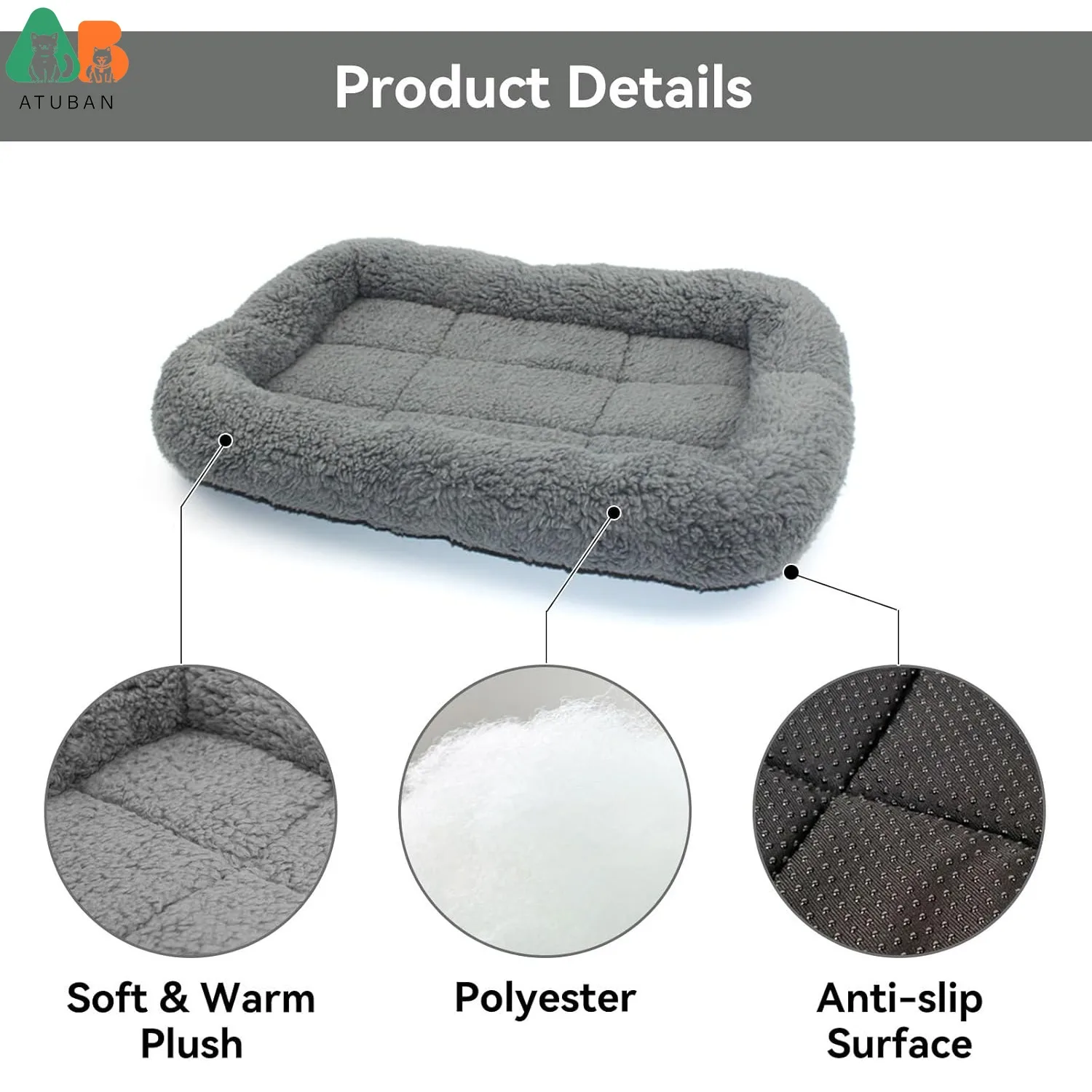ATUBAN Cat Beds for Indoor Cats,Dog Bed Curl Sleep Plush Cushion Pillow,Non-Slip Bottom Washable Mat for Small Pet Puppy Rabbit - imagen 2