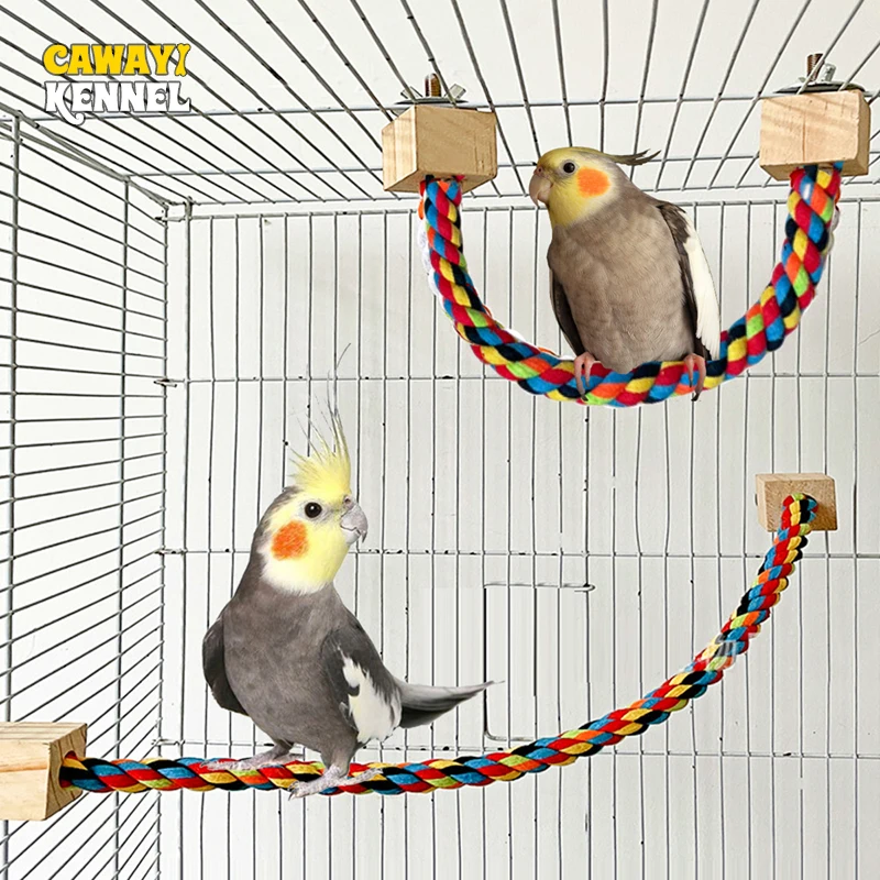 Juguetes para morder pájaros y mascotas, juguetes de cuerda de algodón de Color loro, juguetes elásticos para escalar loros, arnés de columpio para pájaros resistente, jaula, soporte para columpio de juguete para mascotas - imagen 2