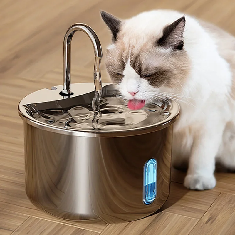 Dispensador de agua para gatos de acero inoxidable de 2L, fuente de agua automática para mascotas, USB silencioso para gatos, perros, bebedero inteligente - imagen 2