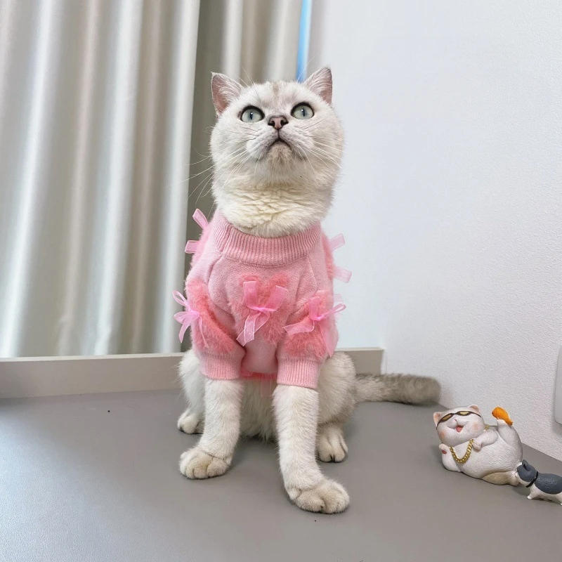 Otoño e Invierno suéter con lazo de oso ropa de punto para perros pequeños y medianos perro Bibi oso Teddy Pomeranian abrigo pequeño rosa - imagen 2