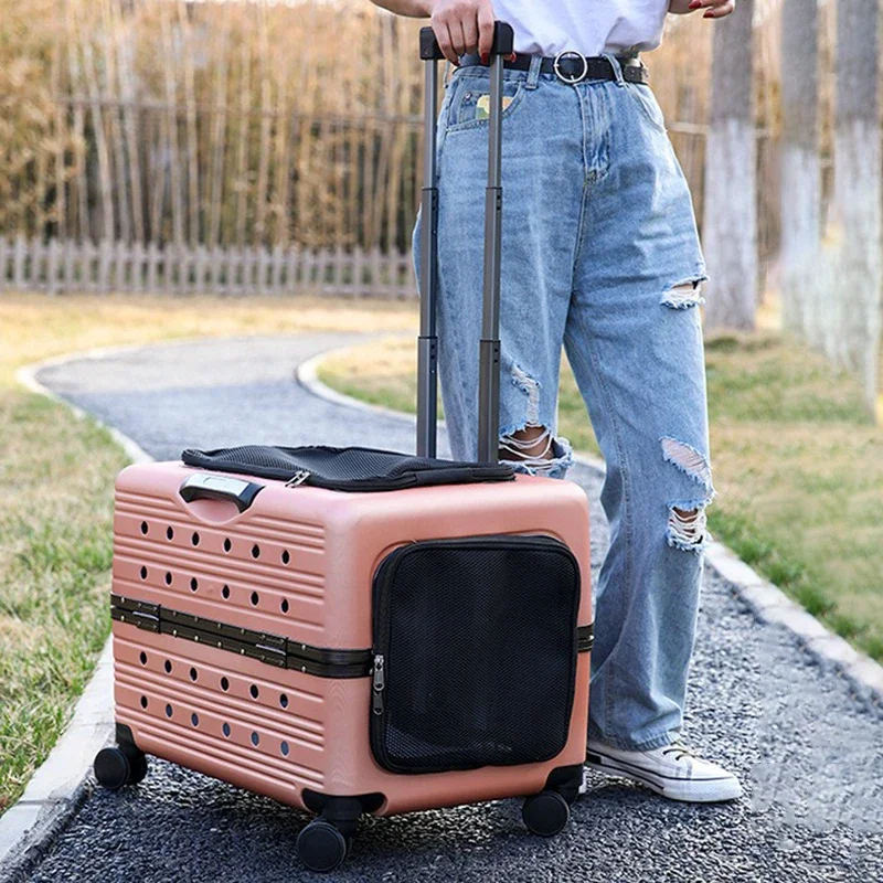 Carro transportador para mascotas al aire libre, Maleta con ruedas para perros, cochecitos de gran capacidad, cochecitos transparentes para perros y gatos medianos, doble viaje - imagen 4
