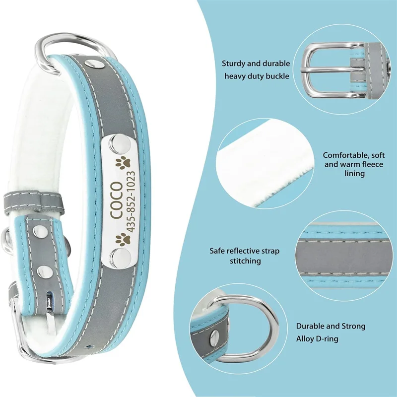 Collar reflectante personalizado para perro, Collar de microfibra antipérdida con identificación tallada con nombre para perros pequeños, medianos y grandes, suministros para cachorros y gatos