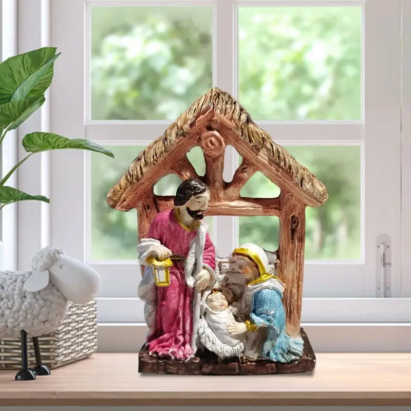 Estatua de la Santa Familia, adornos de resina de Natividad bonita, estatua católica, artículos religiosos, decoraciones navideñas religiosas - imagen 4