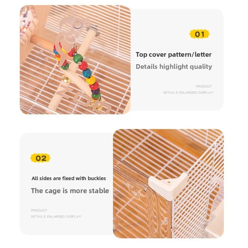 Jaula de acrílico transparente para pájaros, portador portátil para loros, jaula de visualización grande, Villas, periquitos, loros, parque canario, suministros de cría - imagen 5