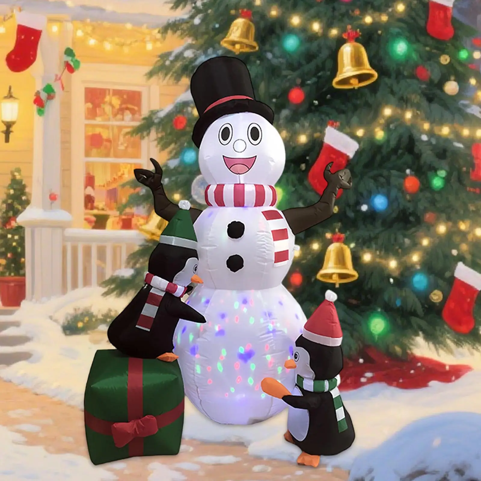 Christmas Inflatable Snowman Penguin Weatherproof Cute, Props Christmas Decor Built in LED Lights, Ornament for Party Courtyard