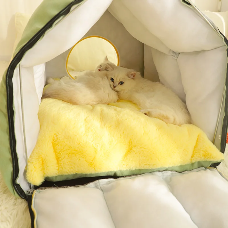 HOOPET-cama de invierno suave para gato, esterilla para perro pequeño, cesta acogedora para mascotas, cueva nido, cojín desmontable, perrera, suministros para mascotas - imagen 5