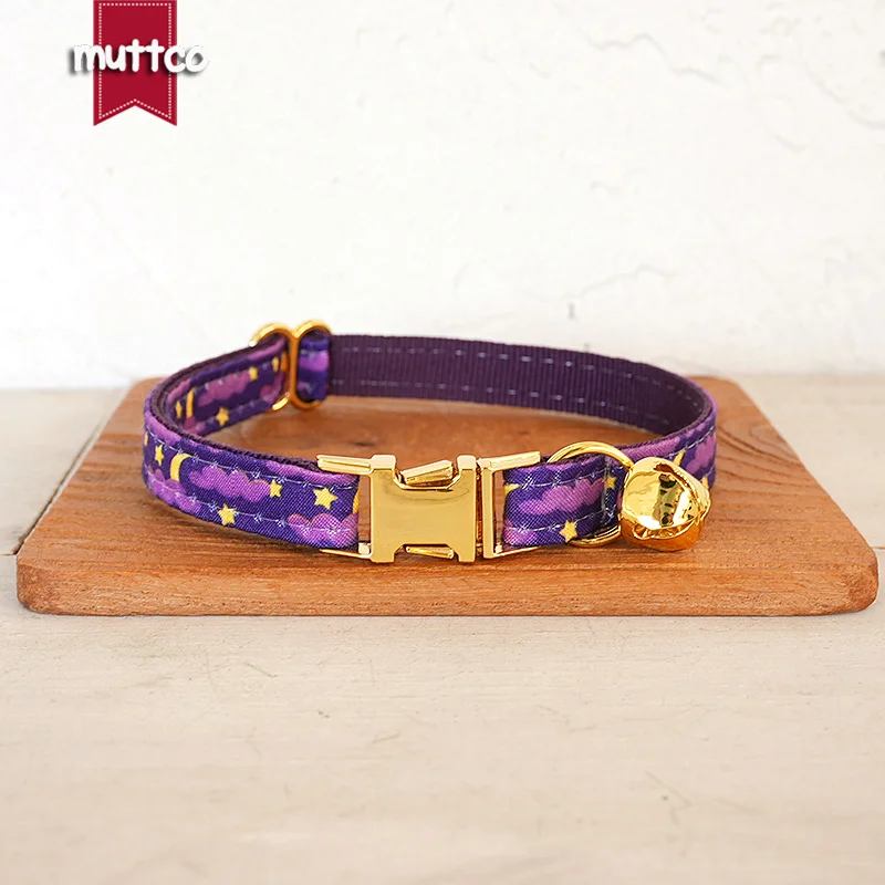 MUTTCO-collar de gato grabado al por menor, diseño independiente, estampado navideño, Luna púrpura, noche, hecho a mano, 2 tamaños, UCC222 - imagen 4