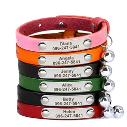 Collar de cuero para gato con placa grabada – Identificador ajustable
