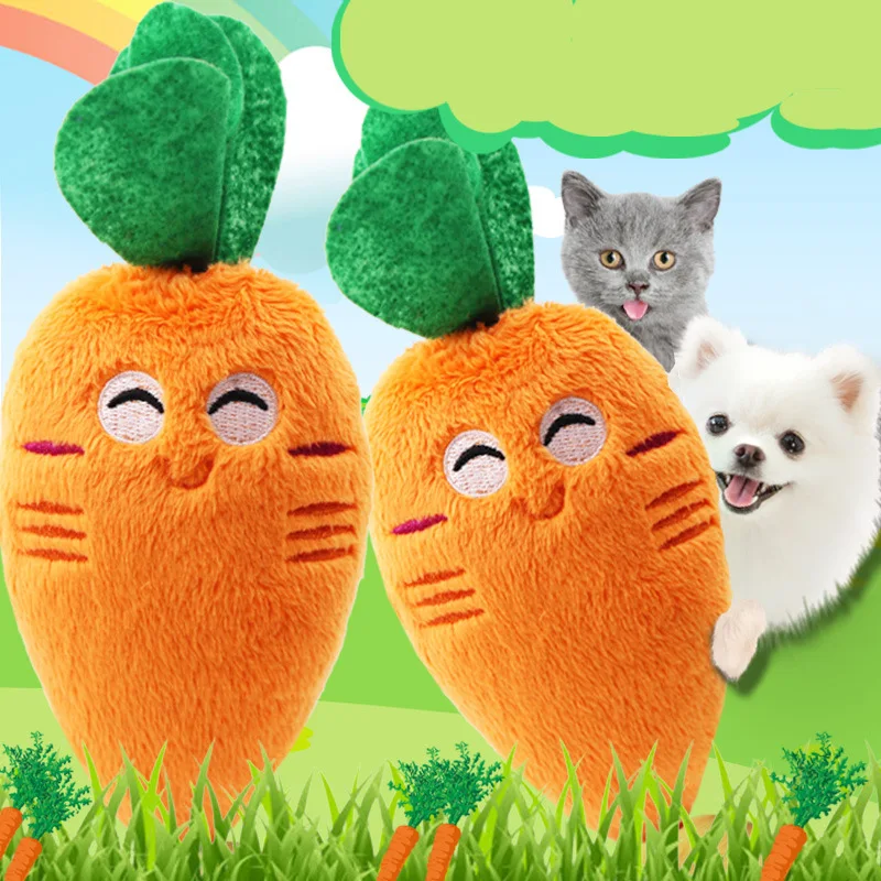 Suministros para mascotas con forma de zanahoria y verduras para perros, juguetes de peluche para masticar, chirriante, sonido, interacción chirriante, accesorios para perros, naranja, lindo, regalo - imagen 3
