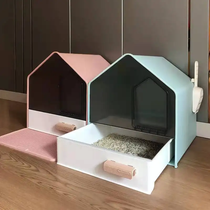 Caja de arena para gatos completamente cerrada, pasillo tipo canal, anticinturón, a prueba de arena y olores, inodoro grande para mascotas, lavabo Fecal tipo cajón para gatos - imagen 4