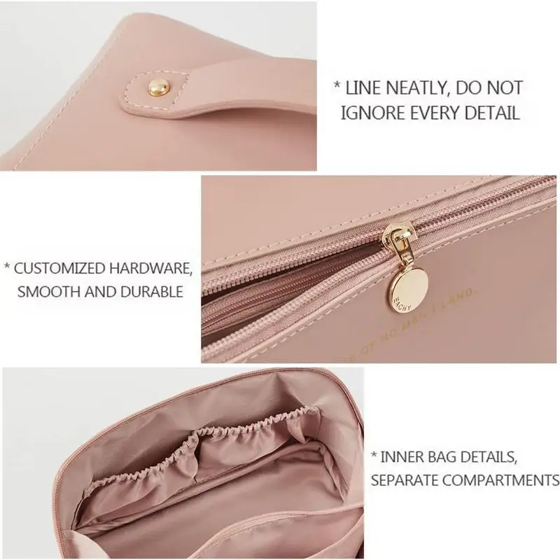 Bolsa de maquillaje de gran capacidad, bolsa de maquillaje de cuero impermeable, bolsa de maquillaje, bolsa organizadora de viaje versátil con cremallera para accesorios - imagen 2