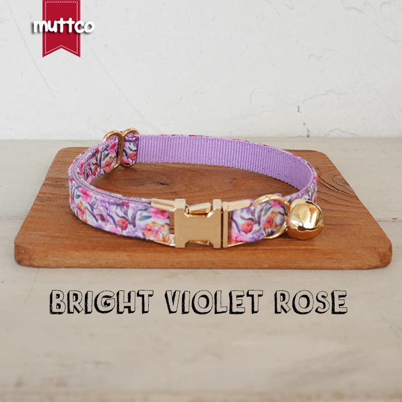MUTTCO, venta al por menor, hermoso diseño de patrón de flores, collar hecho a mano, diseño único, collar de gato rosa violeta brillante, 2 tamaños UCC188