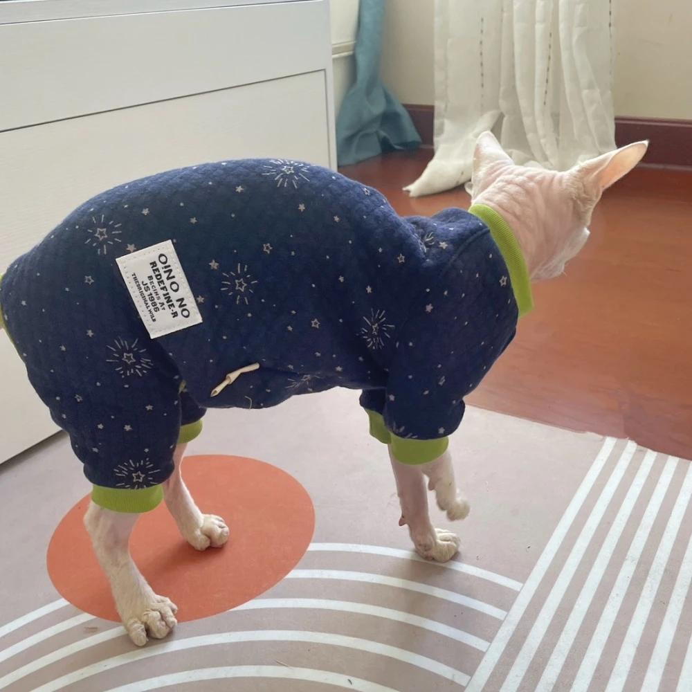 Sphynx Cat Clothes Blue Thick Cotton 4-legged Warm Loungewear para gatitos Perros pequeños Abrigo de invierno para Devon Rex Accesorios para gatos - imagen 3