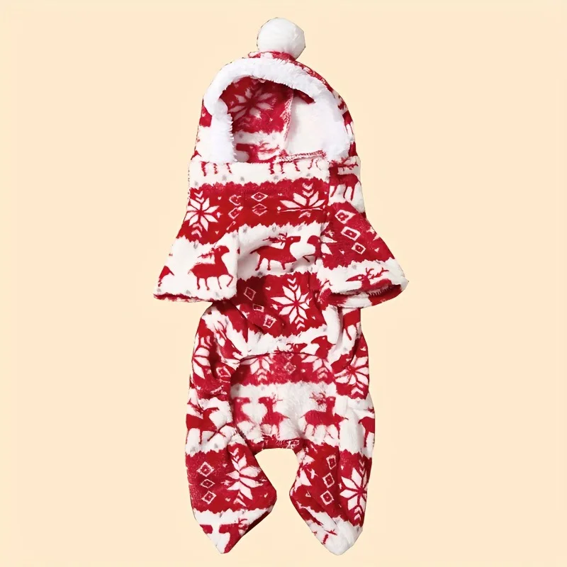 Pijamas navideños con estampado de alces para mascotas, mono cálido para perros y gatos para invierno, monos acogedores con capucha para cachorros, ropa para gatos Sphynx - imagen 2