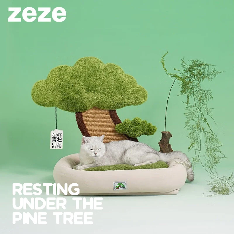 Cama para gatos con rascador para gatos, diseño de arena para gatos de estilo único, cama grande para gatos con poste rascador, cama de diseño minimalista