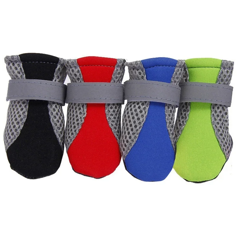 4 unids/set de zapatos para perros, botas reflectantes y transpirables para perros, botines cálidos para lluvia y nieve, calcetines antideslizantes, calzado para perros pequeños y medianos