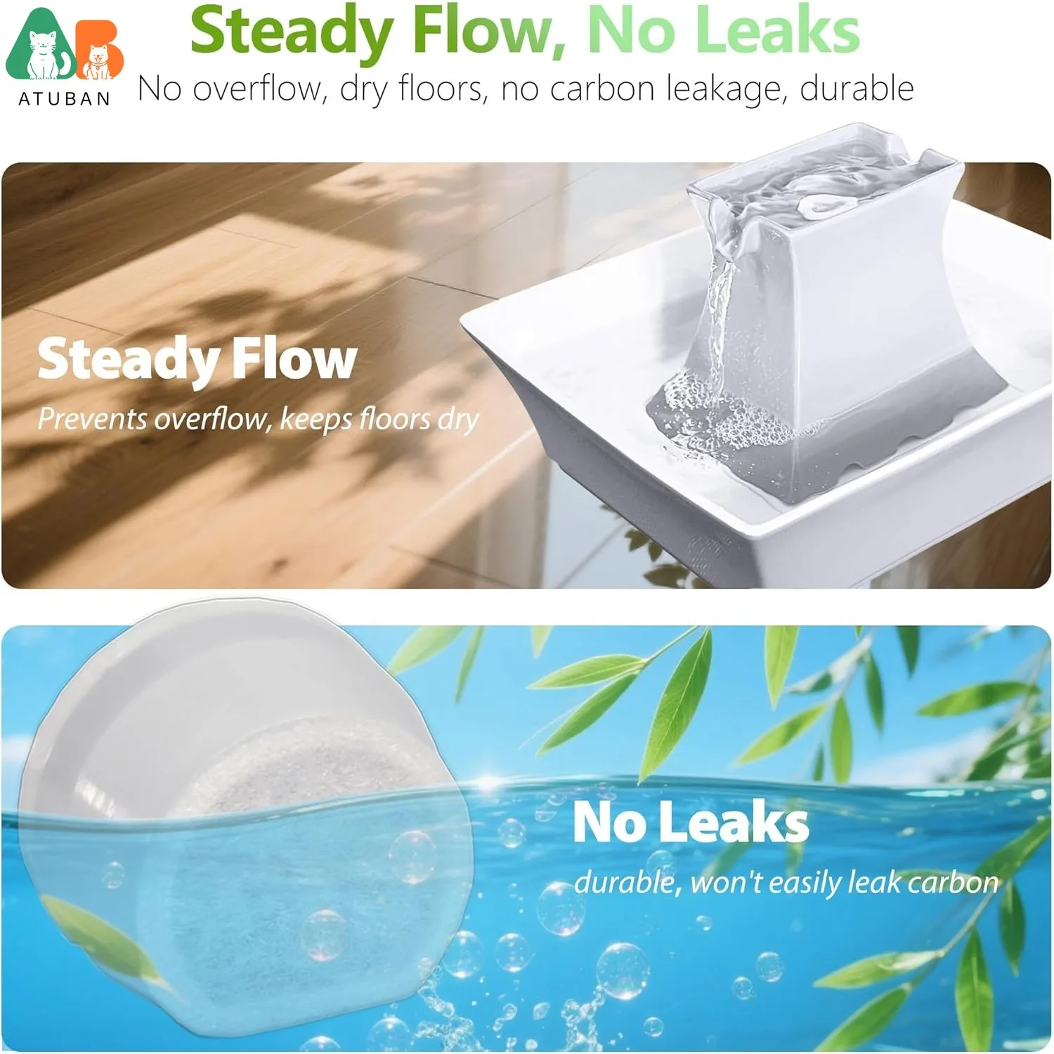 ATUBAN Fuente de agua para gatos, filtro de carbón de repuesto Compatible con PetSafe Drinkwell, fuentes para mascotas de cerámica y acero inoxidable para perros - imagen 4