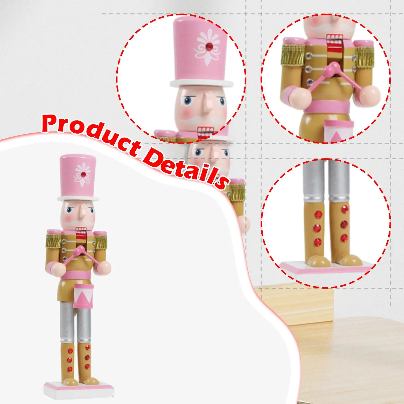 Wooden Nutcracker Statue Classic Christmas Figurine Home Decoration Ornament for Living Room Bedroom