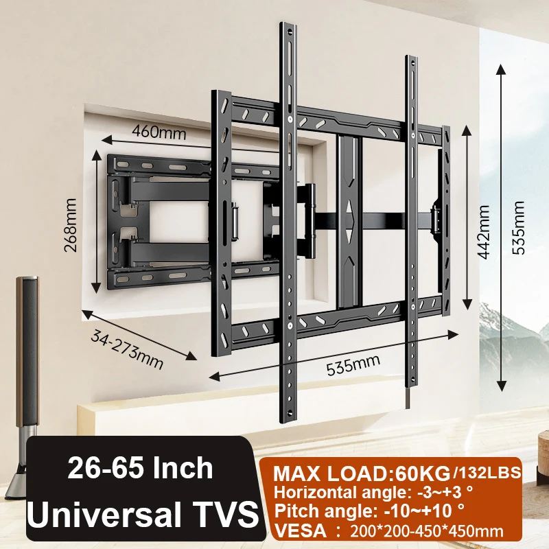 Soporte de pared para TV de movimiento completo para pantallas de 32-80 pulgadas: brazo articulado resistente con capacidad para 80 kg máx. VESA 650 x 600 mm, se adapta al LCD LED OLED - imagen 3
