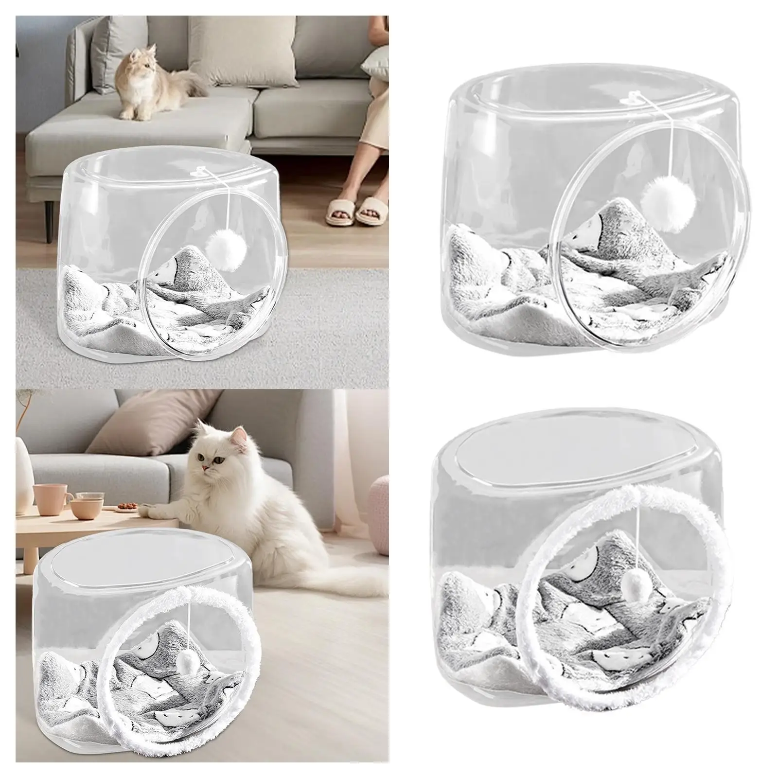 Cama para mascotas con cápsula espacial, cama para mascotas felina para dormir DEN, centro de actividades acogedor, cama para mascotas para gatos de interior, cama para dormir para gatos y conejos - imagen 3