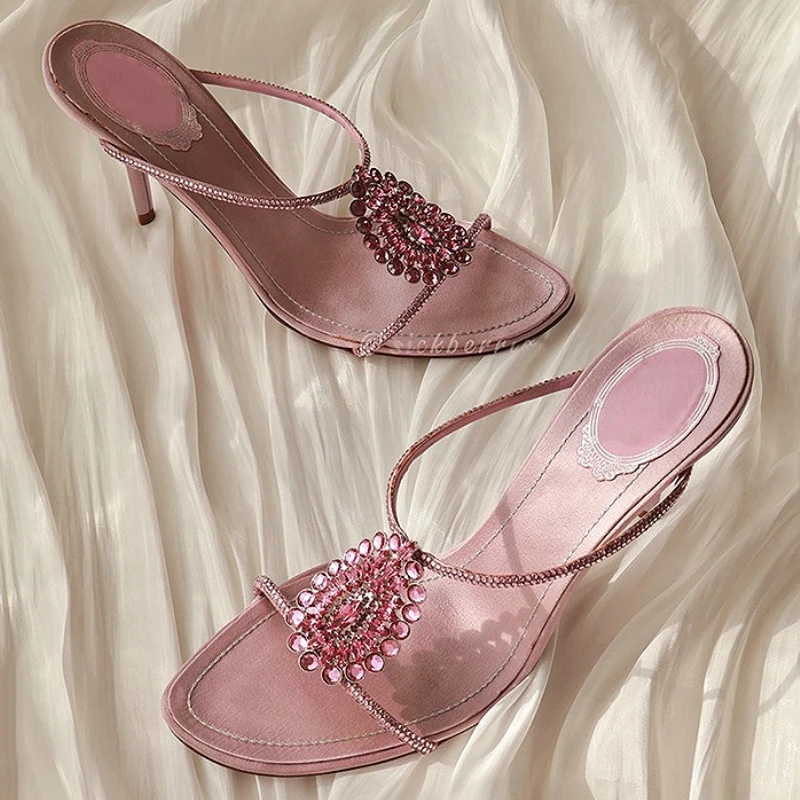 Sandalias de cristal rosa con punta abierta para mujer este verano - imagen 5