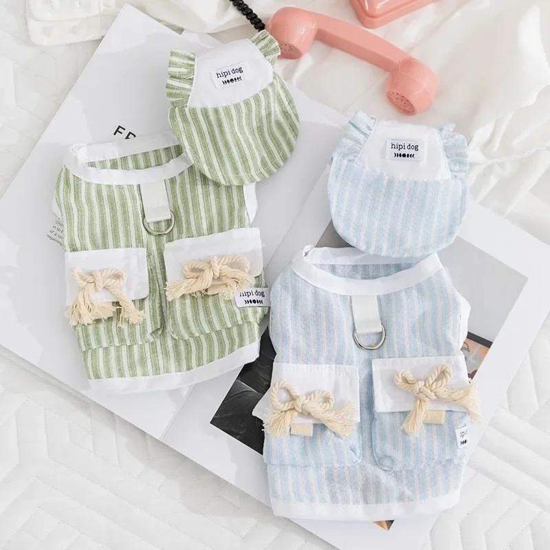 Ropa bonita para mascotas, chaleco de verano para perros con sombrero, ropa para mascotas, ropa bonita con bolsillo para perros, cárdigan de dos patas Schnauzer, suministros para mascotas - imagen 2