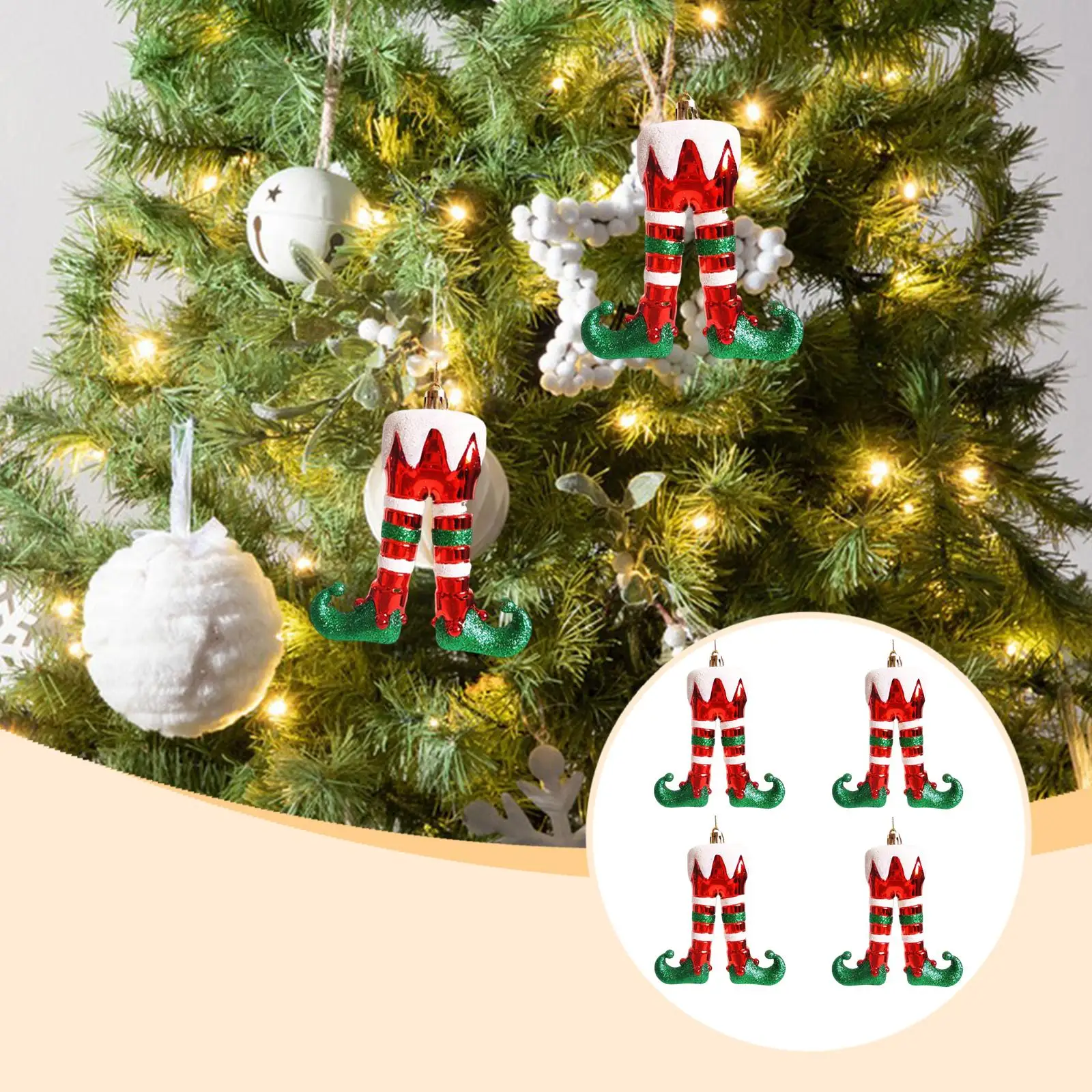 4x Christmas Elf Leg Fun Hanging Decoration Red Green White Tree Decor Elf Boot Hanging Decoration Car Pendant for Desk Indoor